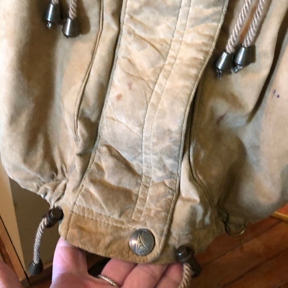 Shea Paris Vail size 14 Suede Leather & Fur Parka Made in USA Cinched Waist Tan - Picture 14 of 16